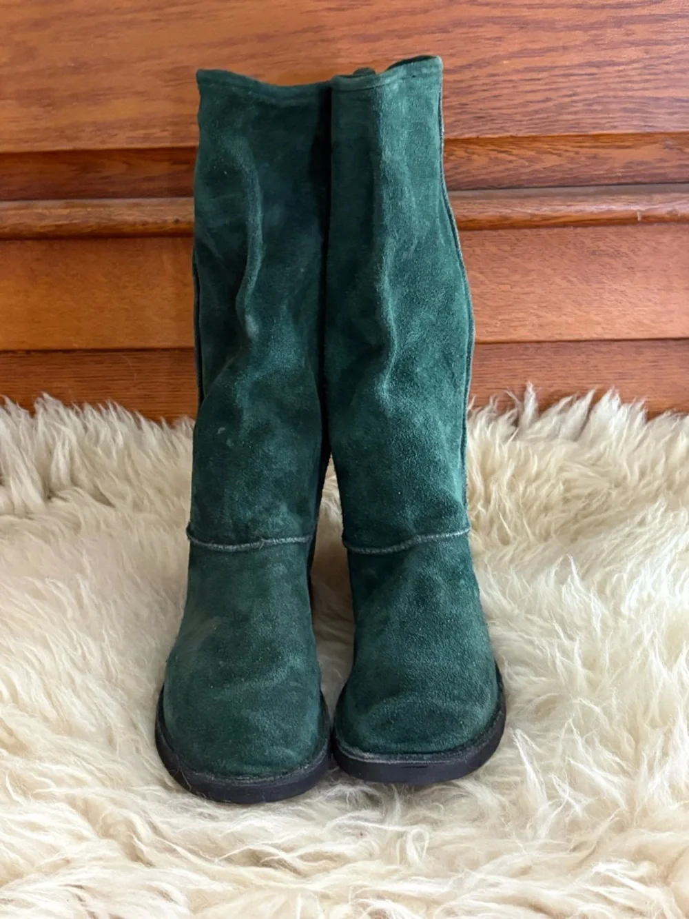 Dark Green Suede Mid-Calf Boots